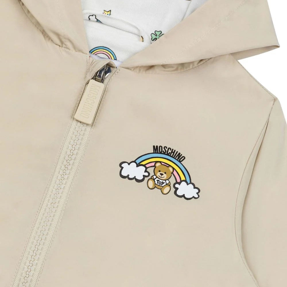 Moschino-BABY NYLON HOODED JACKET W BEAR RAINBOW PRINT