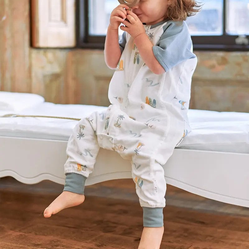Nest Designs-Raglan Short Sleeve Footed Sleep Bag 0.6 TOG - Pastel Waves