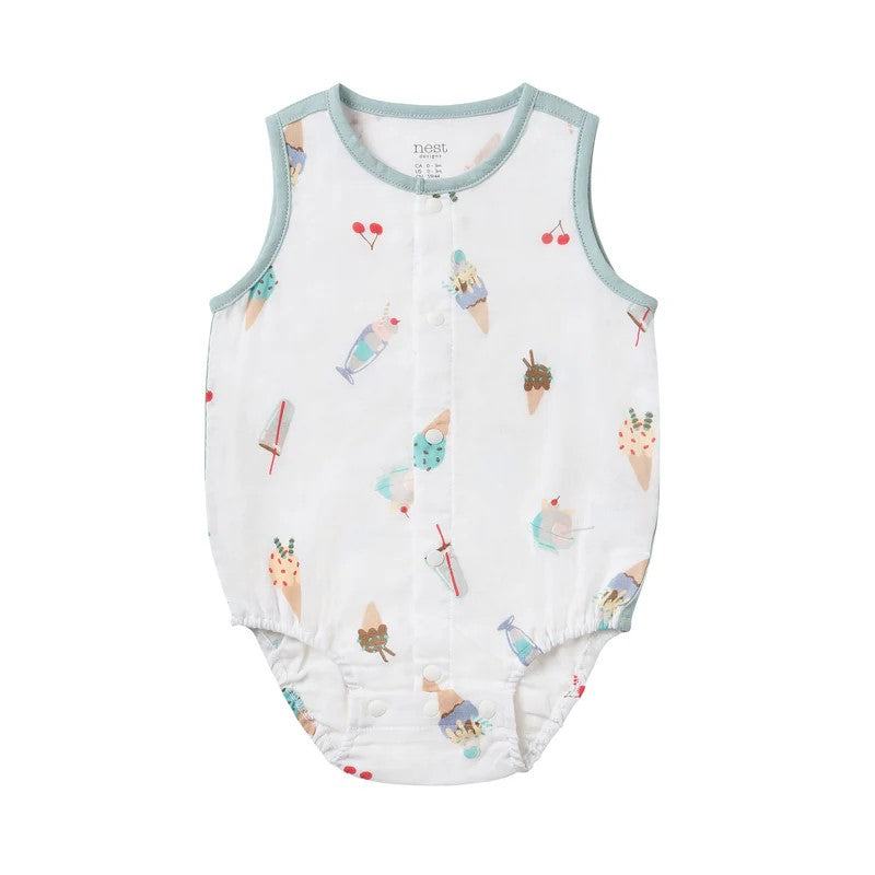 Nest Designs-Sleeveless Button Down Onesie (Bamboo)-Ice Cream Summer
