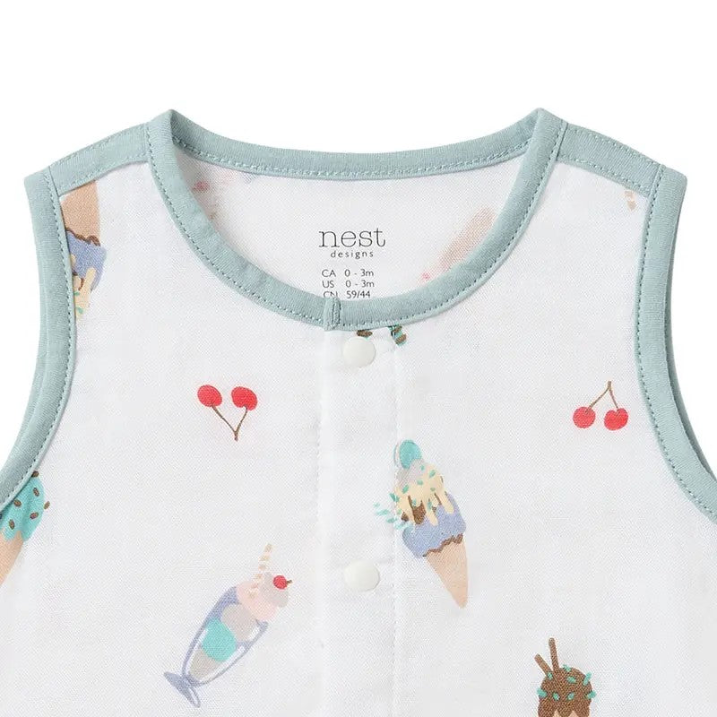 Nest Designs-Sleeveless Button Down Onesie (Bamboo)-Ice Cream Summer