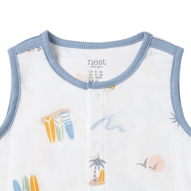 Nest Designs-Sleeveless Button Down Onesie (Bamboo)-Pastel Waves