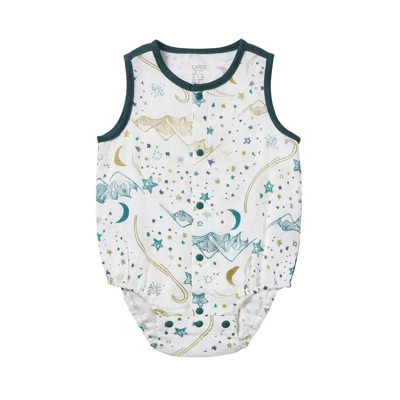 Nest Designs-Sleeveless Button Down Onesie - Stars White