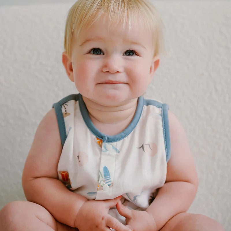 Nest Designs-Sleeveless Button Down Onesie (Bamboo)-Pastel Waves