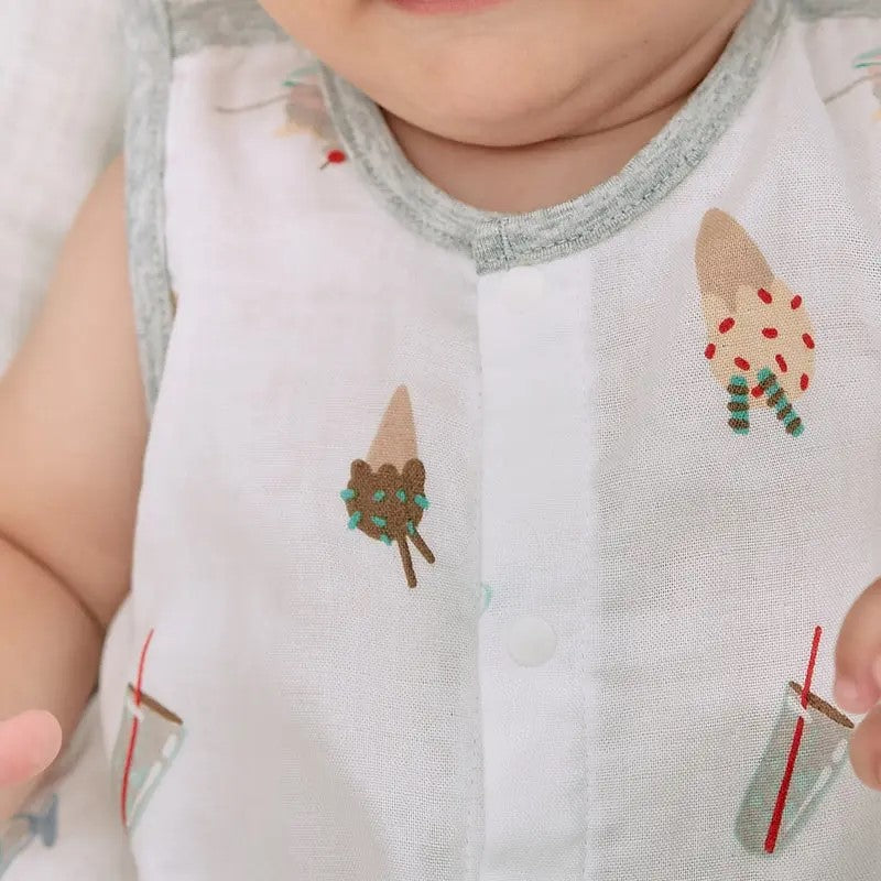 Nest Designs-Sleeveless Button Down Onesie (Bamboo)-Ice Cream Summer