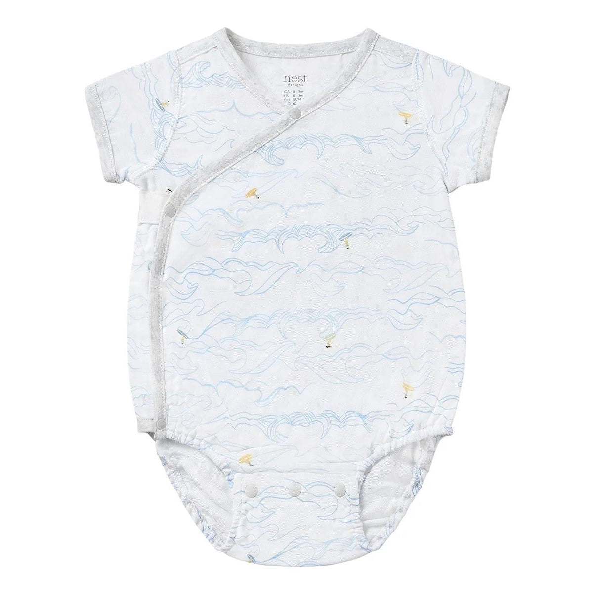 Nest Designs-Short Sleeve Kimono Onesie (Bamboo Spandex Muslin)-Surf's Up