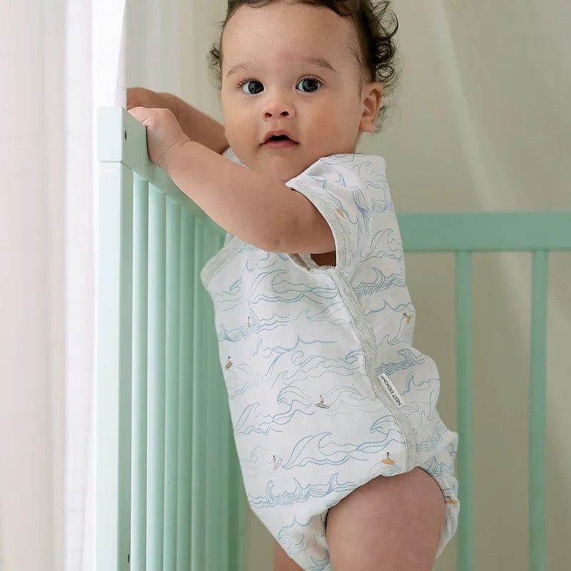 Nest Designs-Short Sleeve Kimono Onesie (Bamboo Spandex Muslin)-Surf's Up
