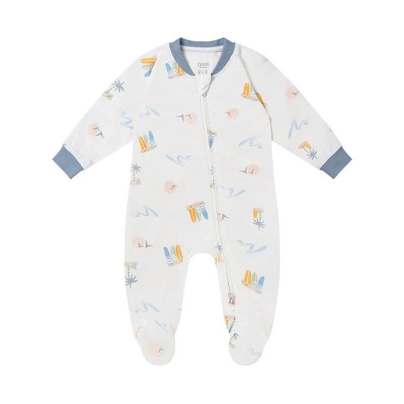 Nest Designs-One-Piece Zip Footed Sleeper (Bamboo Jersey)-Pastel Waves