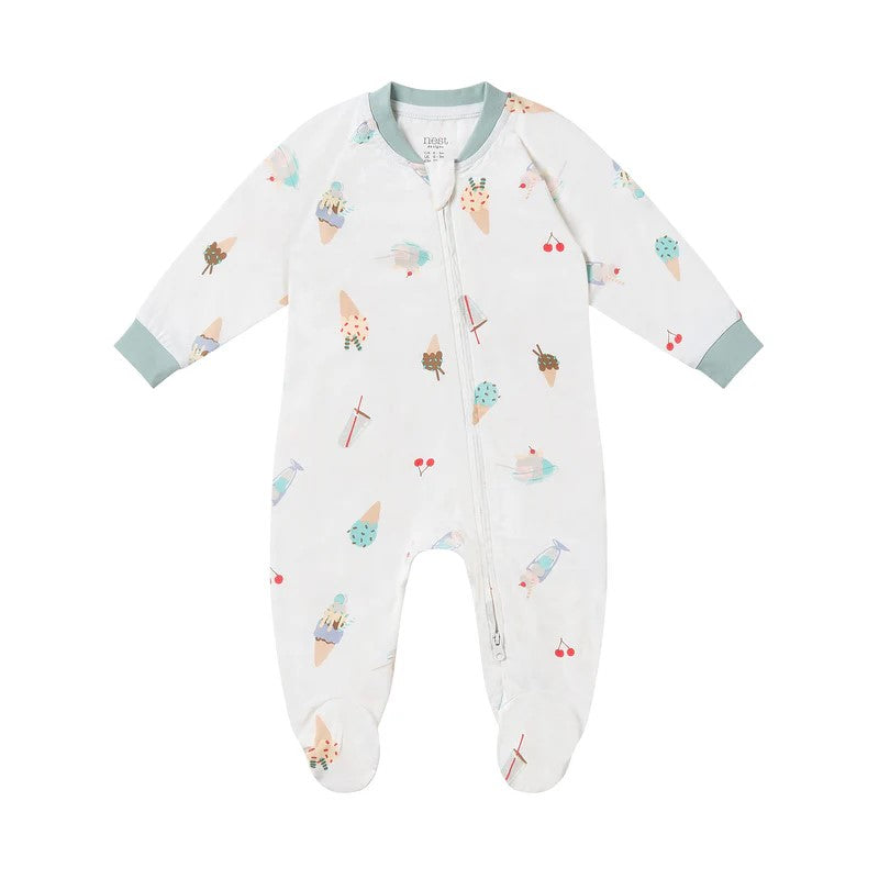 Nest Designs-One-Piece Zip Footed Sleeper (Bamboo Jersey) - Ice Cream Summer