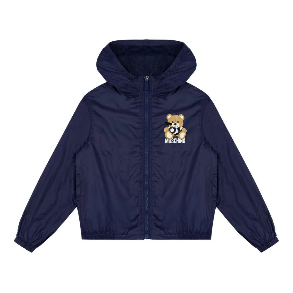 Moschino-LS HODDED NYLON JACKET W TOY BEAR PRINT