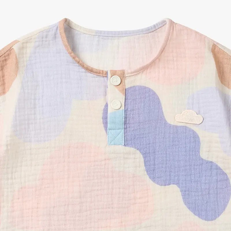 PETITE REVERY-Wrinkled Muslin Short Sleeve Tee-Cloudy Seashells