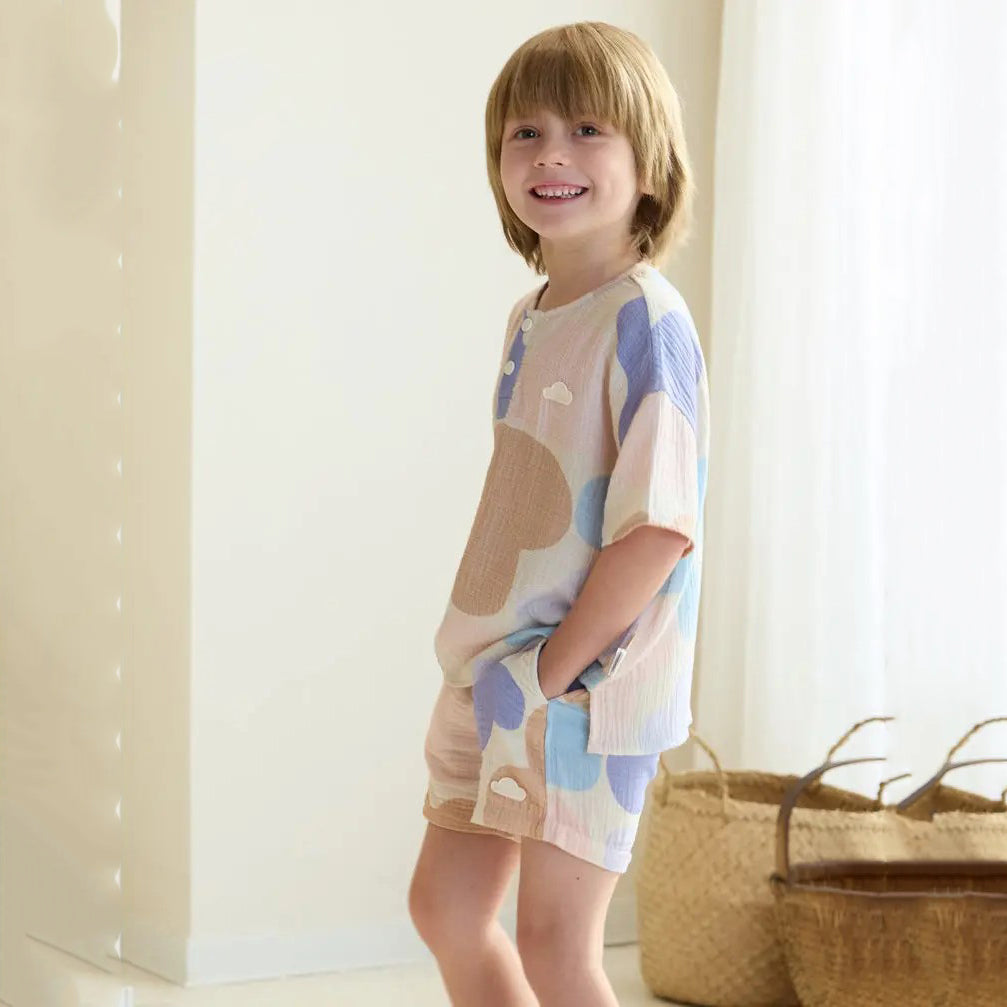 PETITE REVERY-Wrinkled Muslin Short Sleeve Tee-Cloudy Seashells