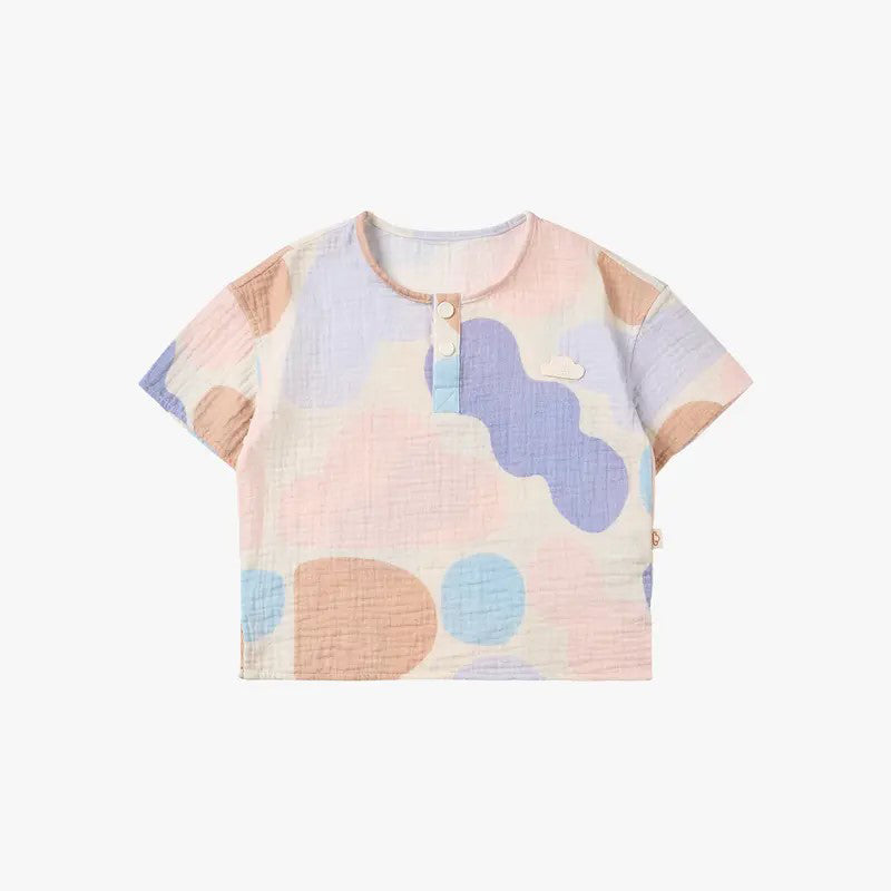 PETITE REVERY-Wrinkled Muslin Short Sleeve Tee-Cloudy Seashells