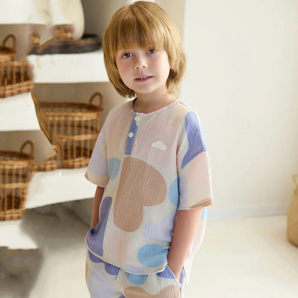 PETITE REVERY-Wrinkled Muslin Short Sleeve Tee-Cloudy Seashells