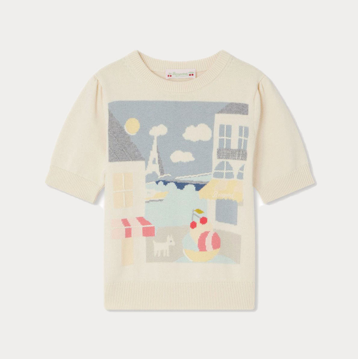 Bonpoint-Girls White Cartoon Cotton Sweater