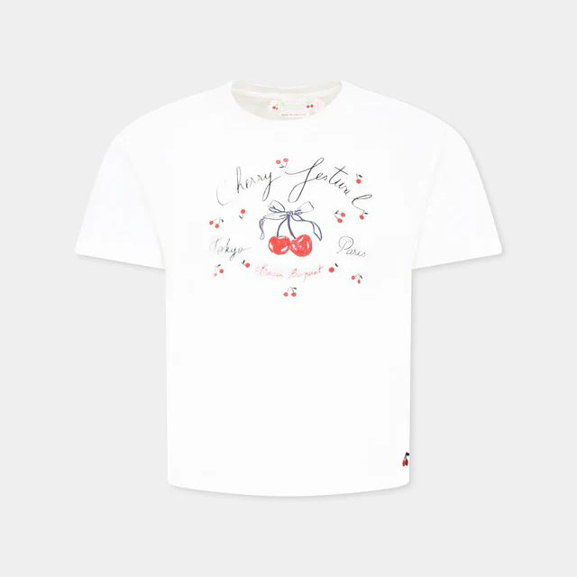 Bonpoint-Girls White Printed Cherry Cotton T-Shirt