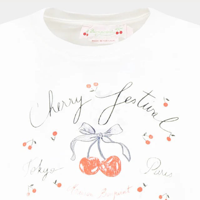 Bonpoint-Girls White Printed Cherry Cotton T-Shirt