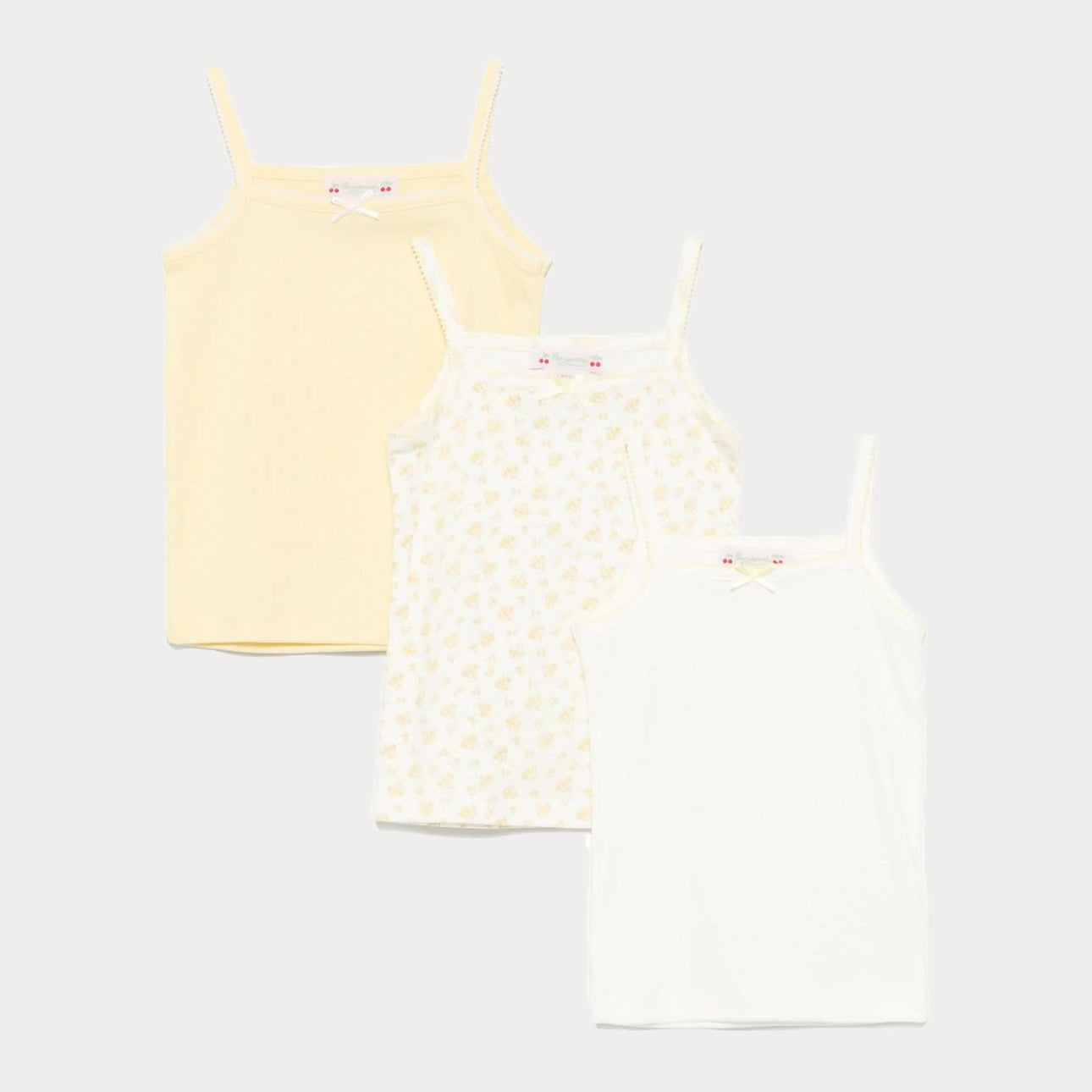 Bonpoint-Light Yellow Floral Cotton Vest Set(3 Pack)