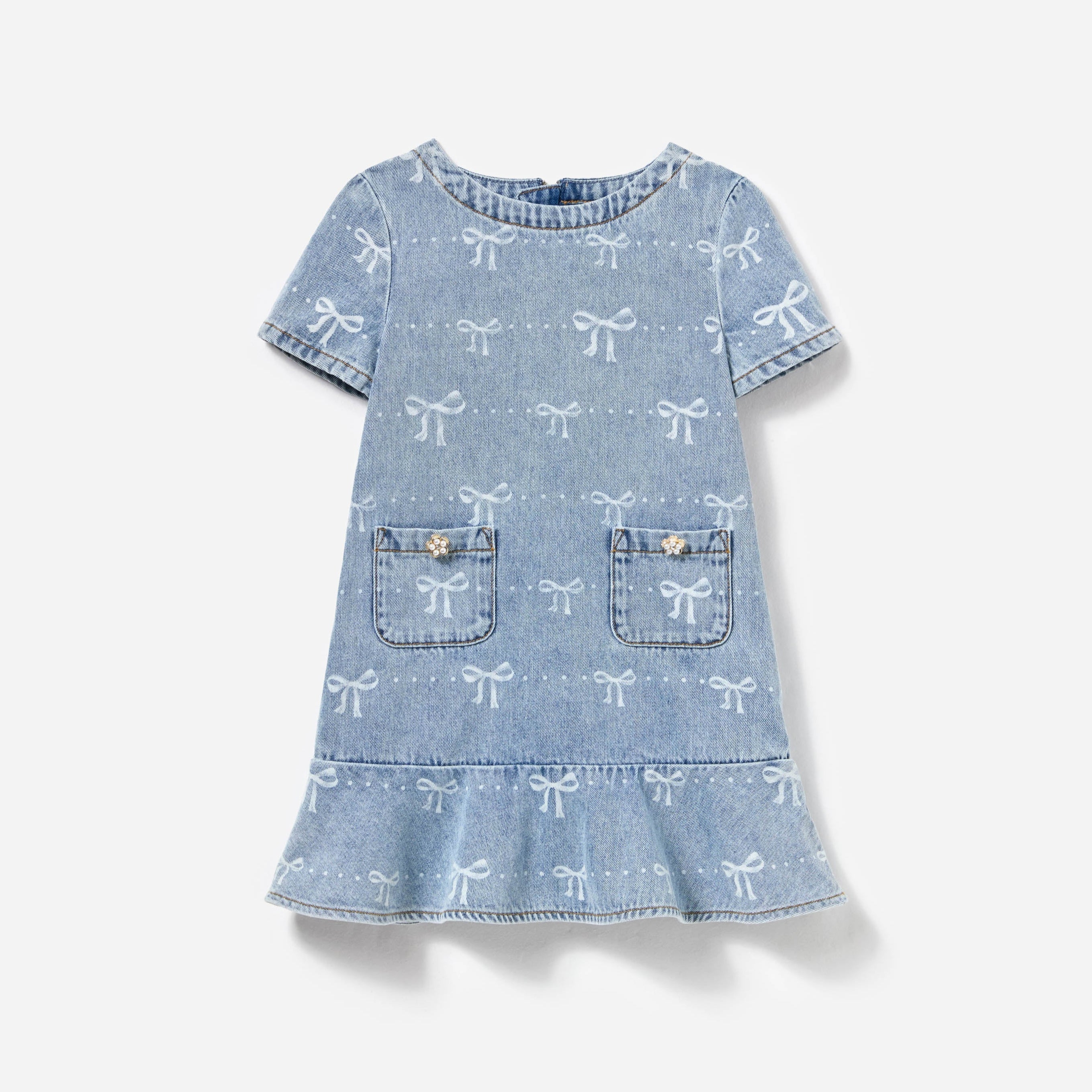 Self Portrait-LIGHT BLUE BOW DENIM DRESS