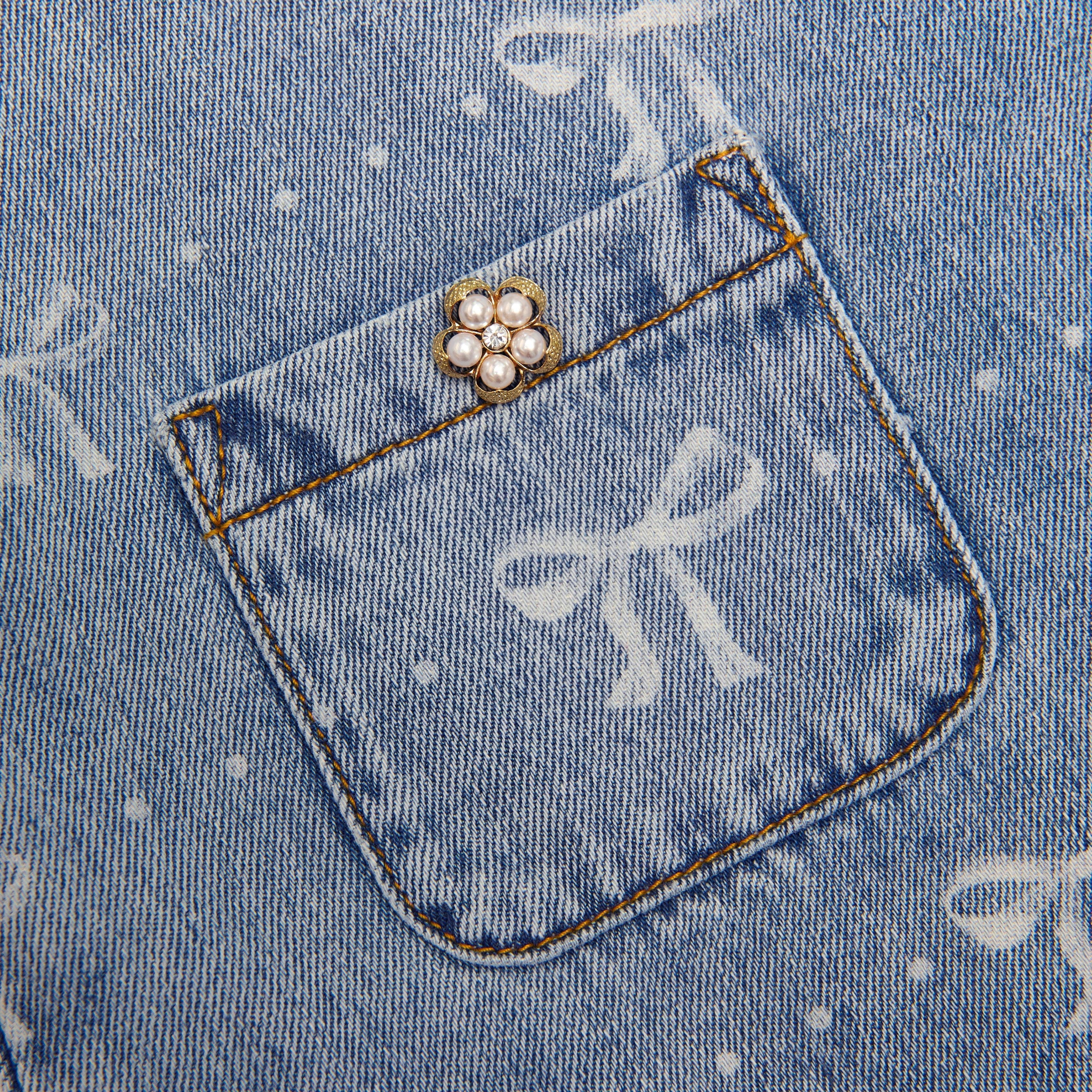 Self Portrait-LIGHT BLUE BOW DENIM DRESS