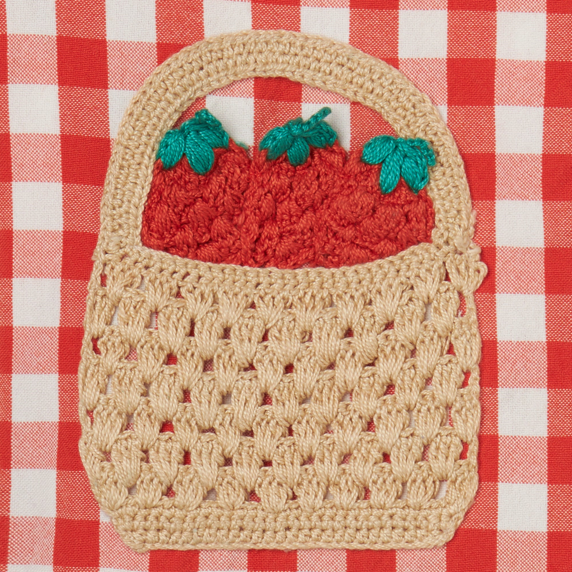 Stella Mccartney Kids-GIRL SS CHECK SHIRT WITH CROCHET STRAWBERRIES BASKE