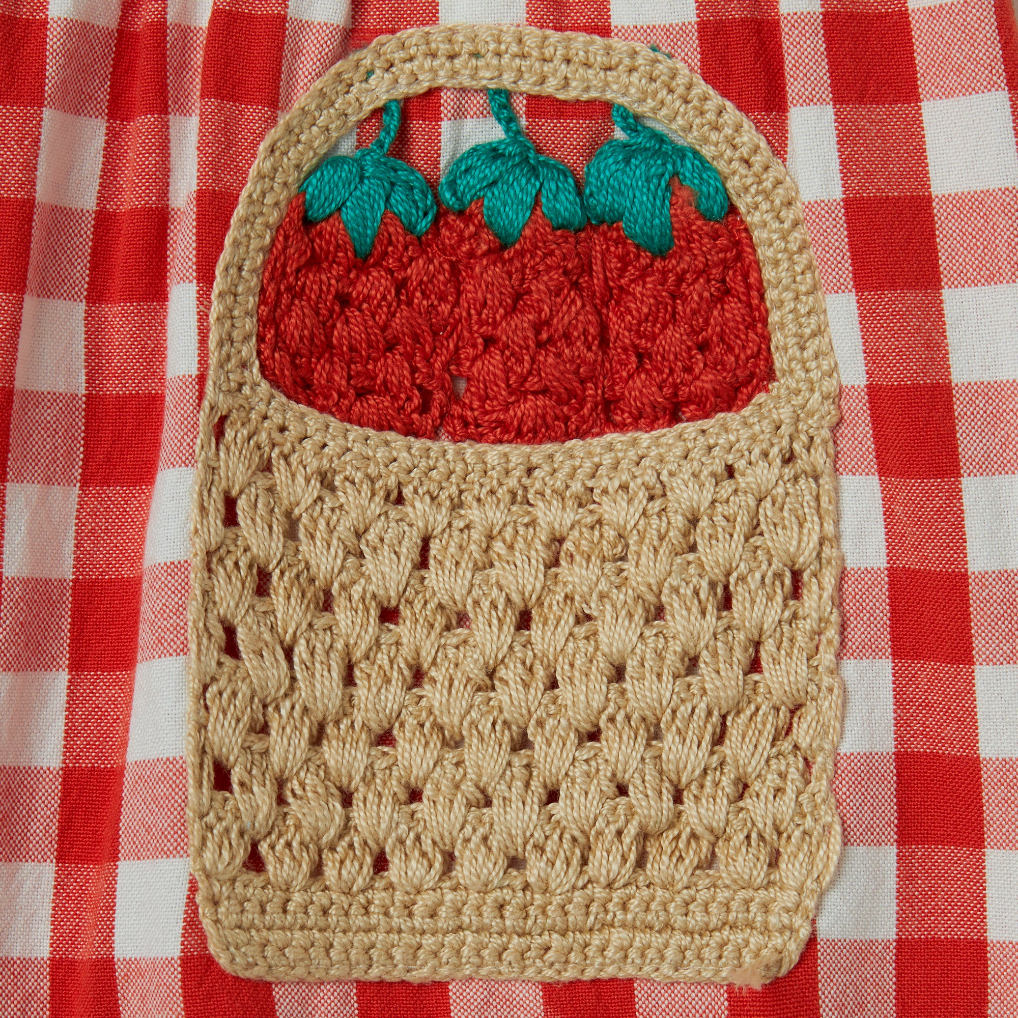 Stella Mccartney Kids-GIRL CHECK SHORTS WITH CROCHET STRAWBERRIES DETAILS