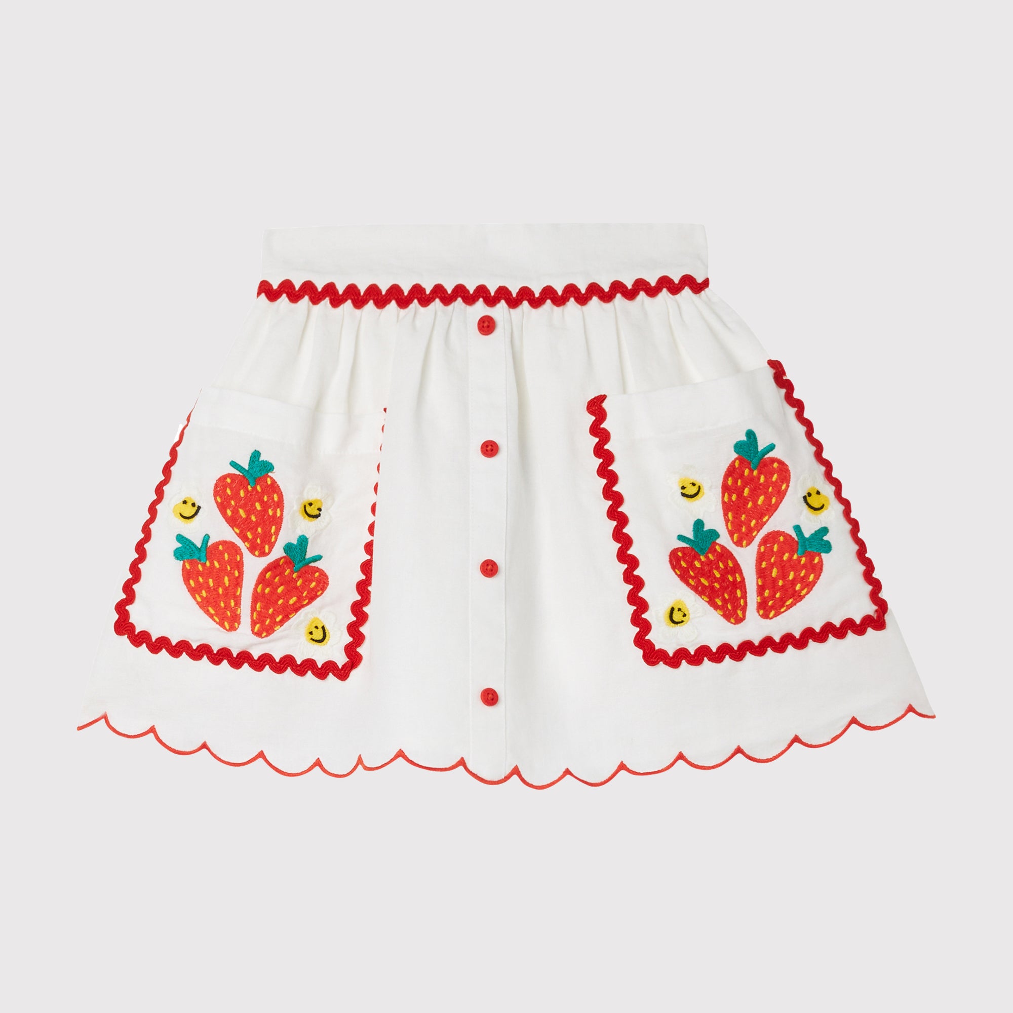 Stella Mccartney Kids-GIRL SKIRT WITH STRAWBERRY FLOWERS PRINT RIC RAC