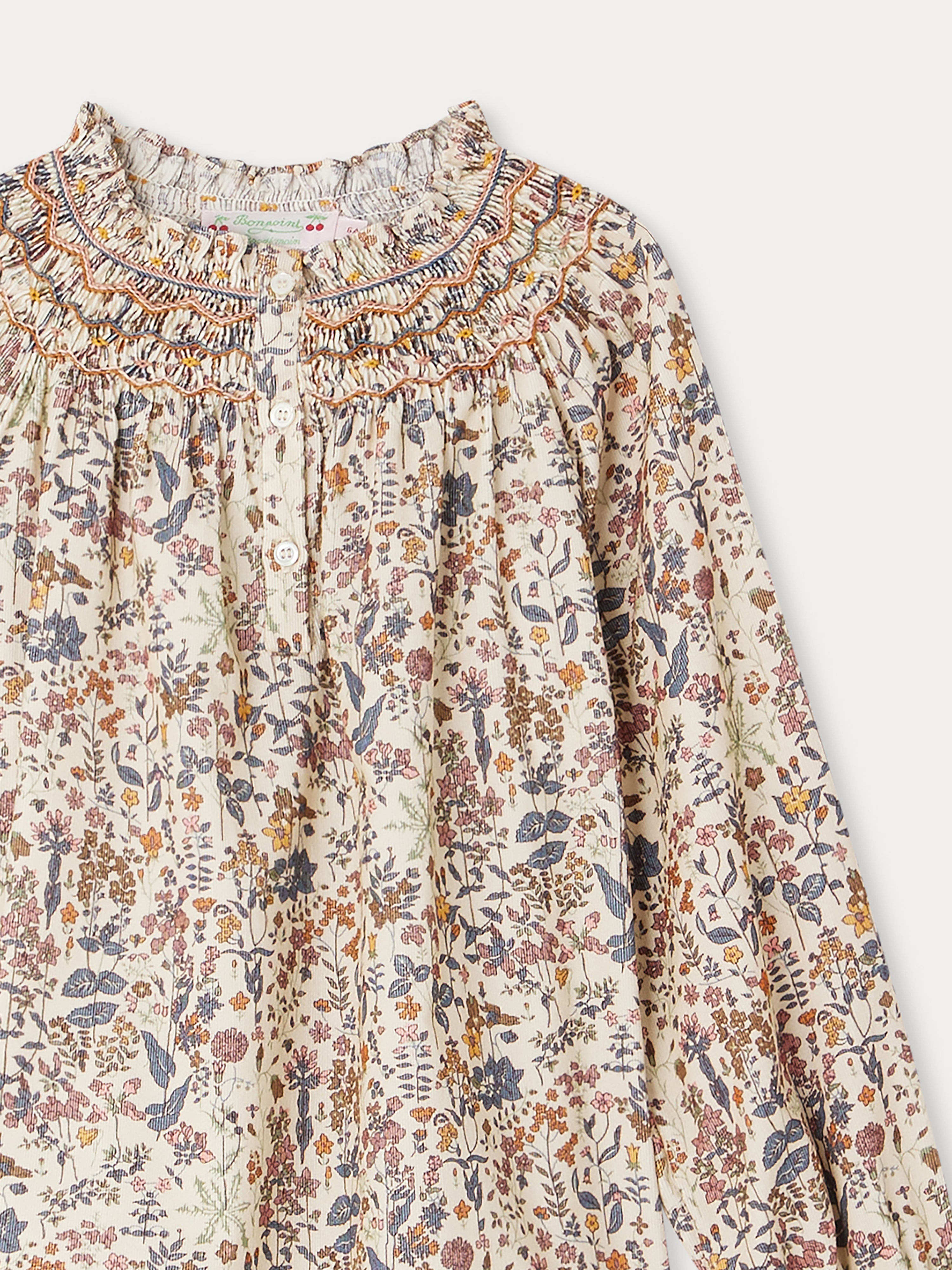 BLOUSE SMOCKEE PETALE-FL MULTICOLORE