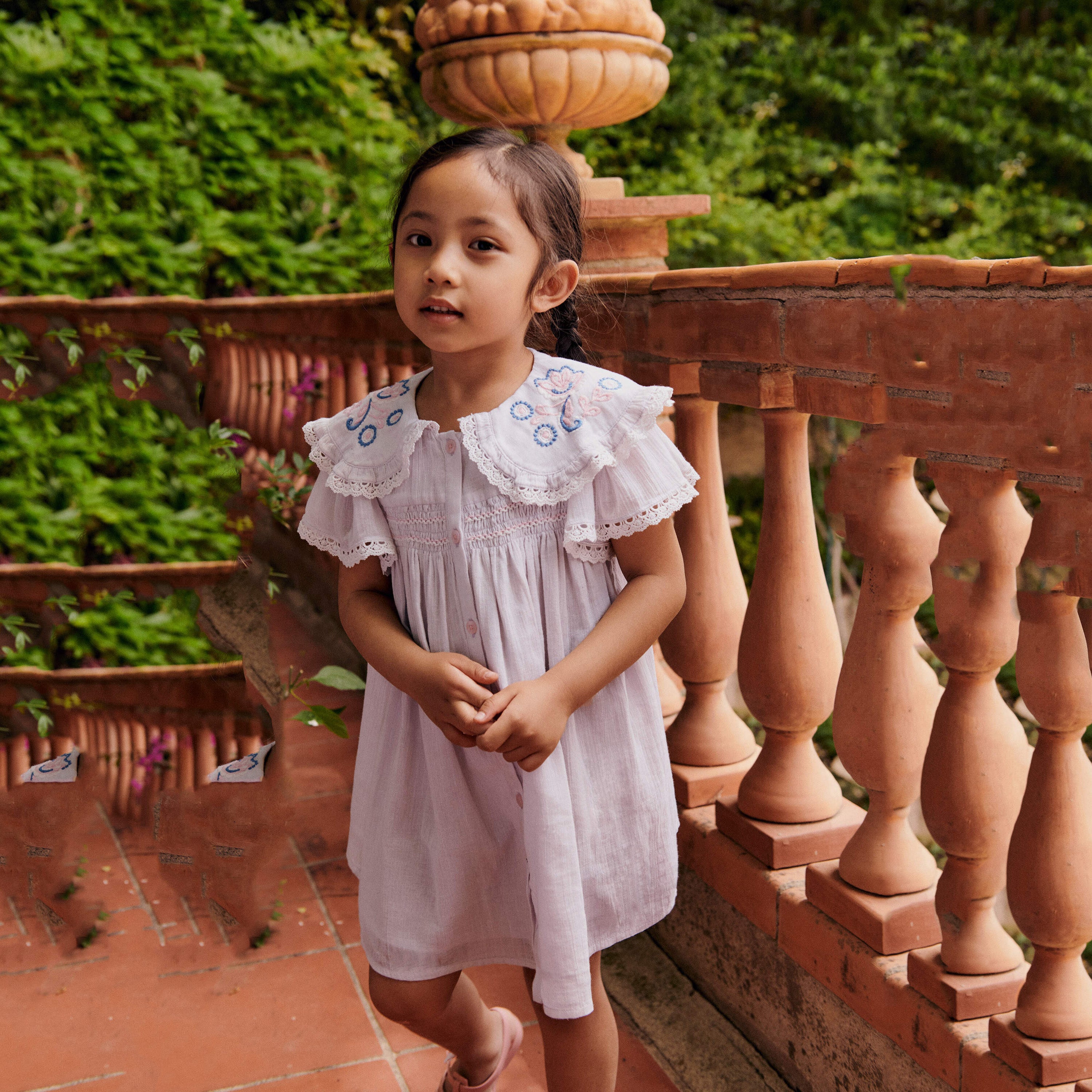 Louise Misha-Girls Light Purple Cotton Dress