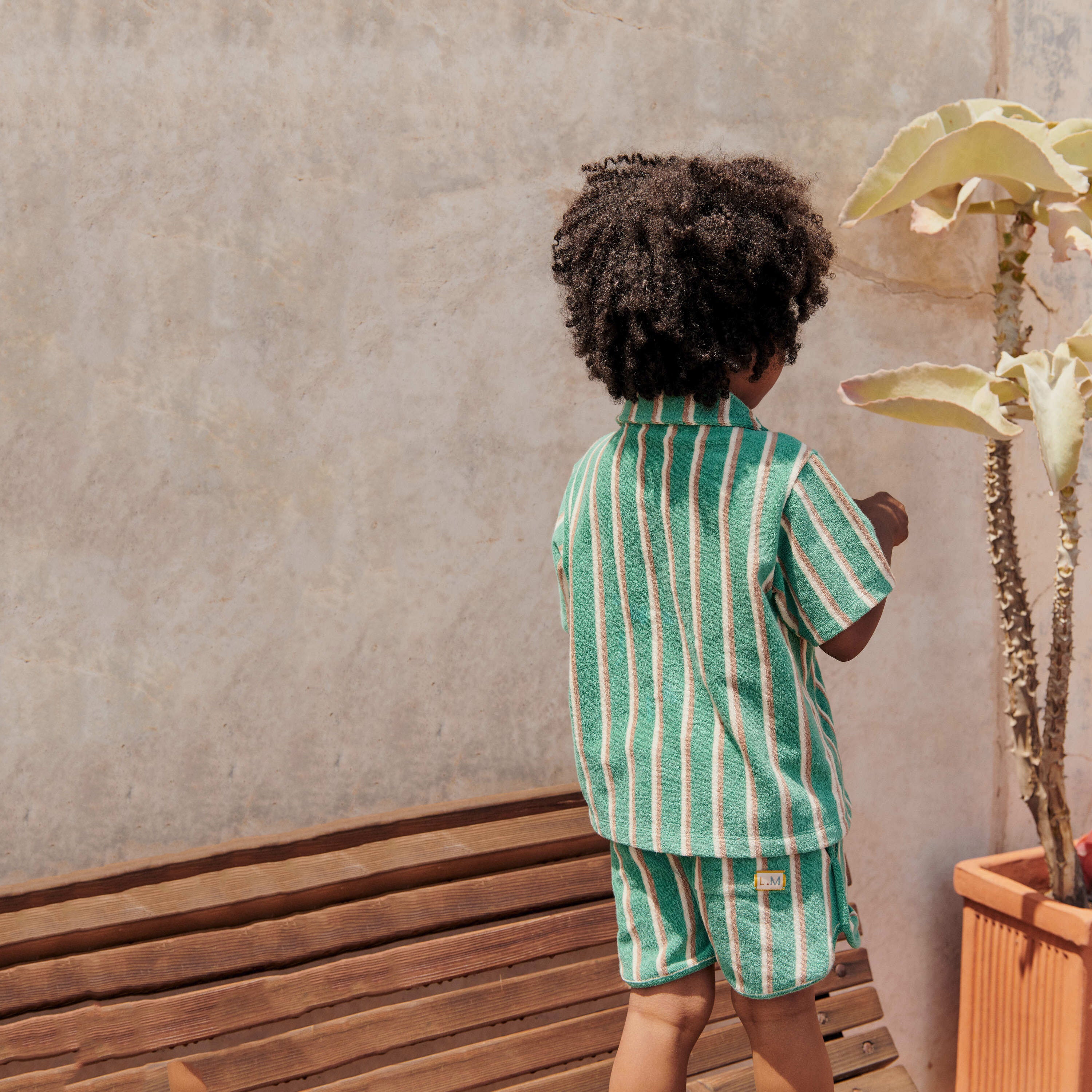 Louise Misha-Boys Green Striped T-Shirt