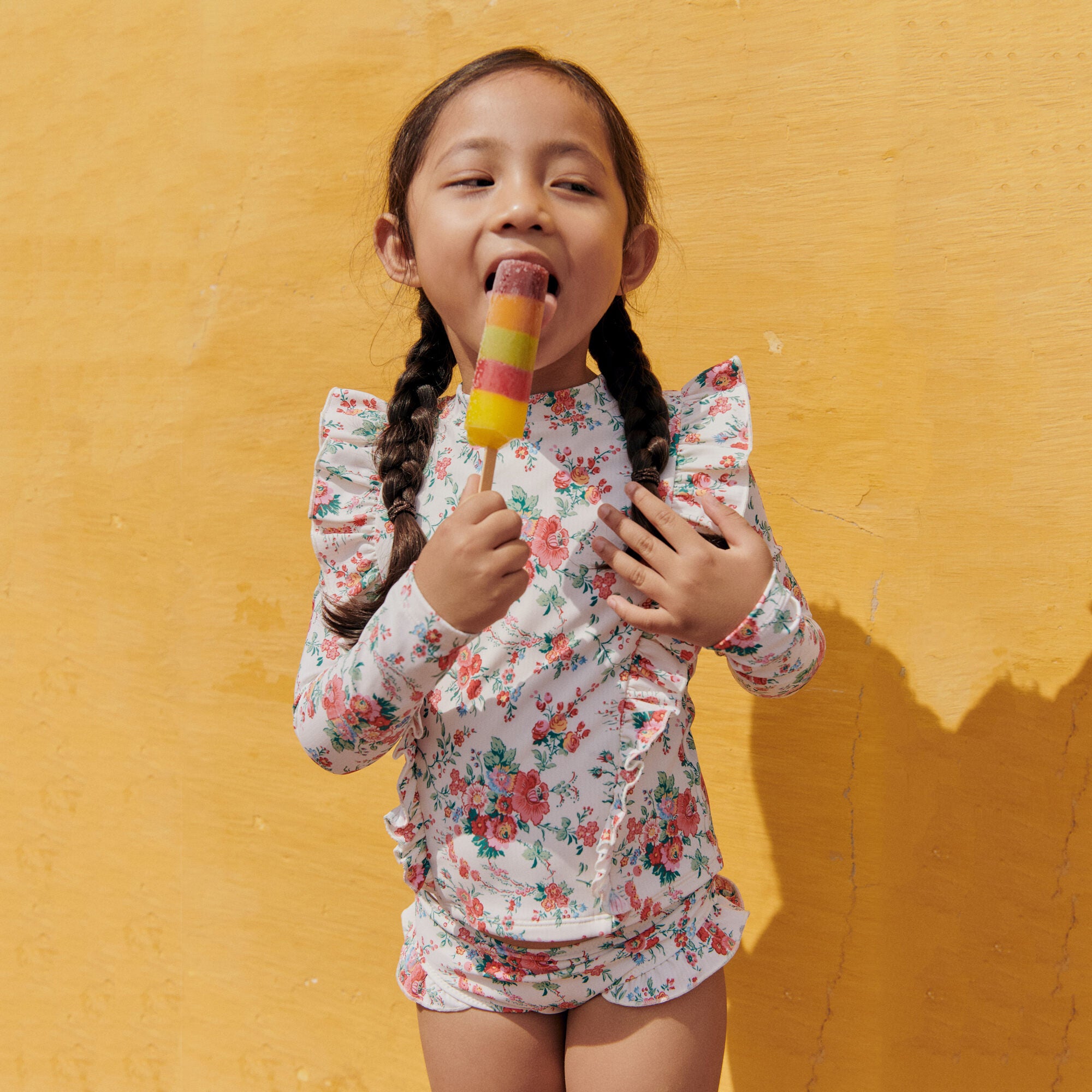 Louise Misha-Girls Pink Floral Swimsuit