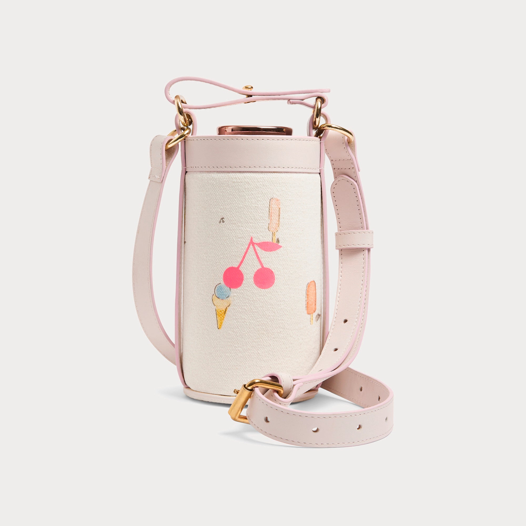 Bonpoint-Girls Pink Cherry Print Water Cup Crossbody Bag