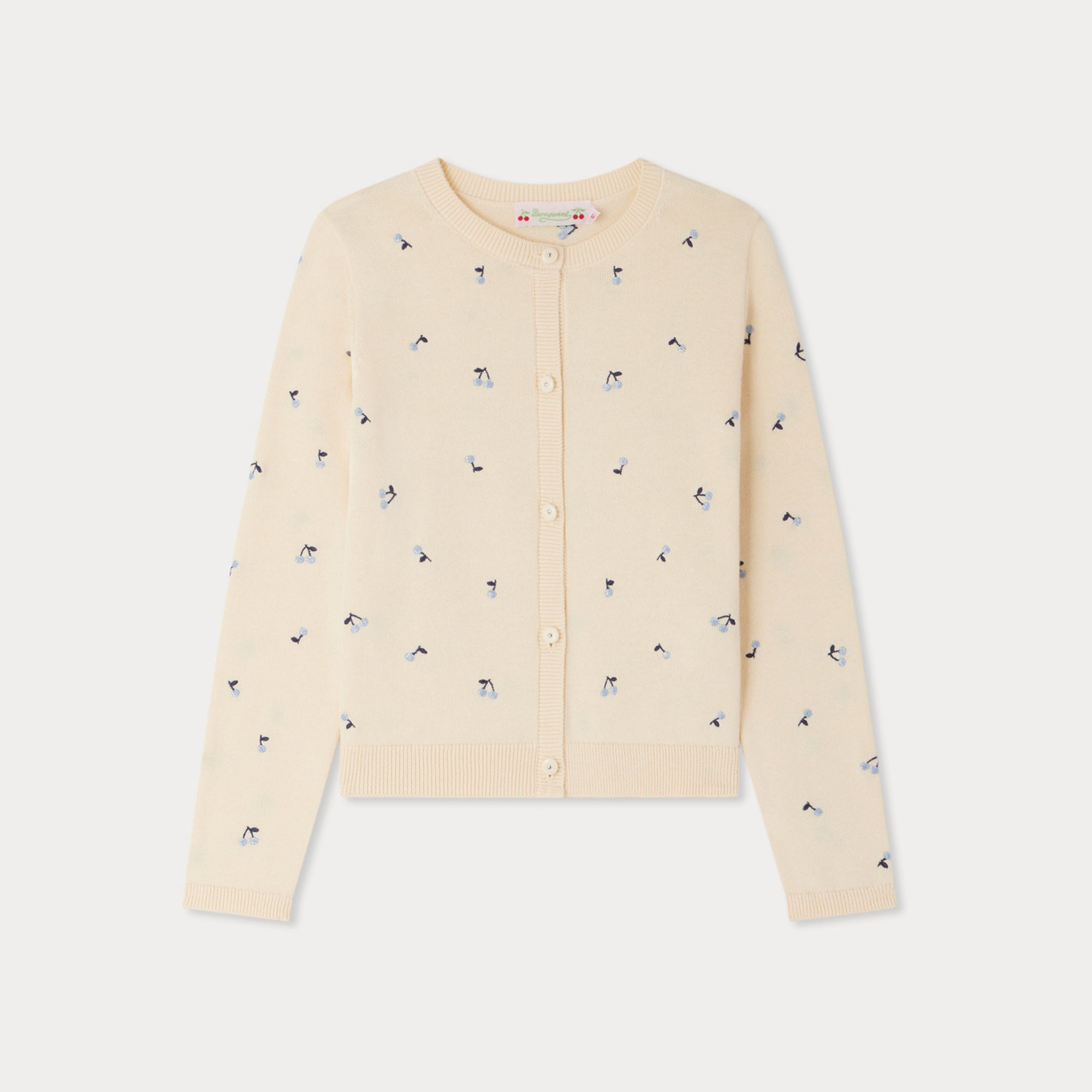 Bonpoint-Girls Light yellow Cherry Embroidered Cotton Cardigan