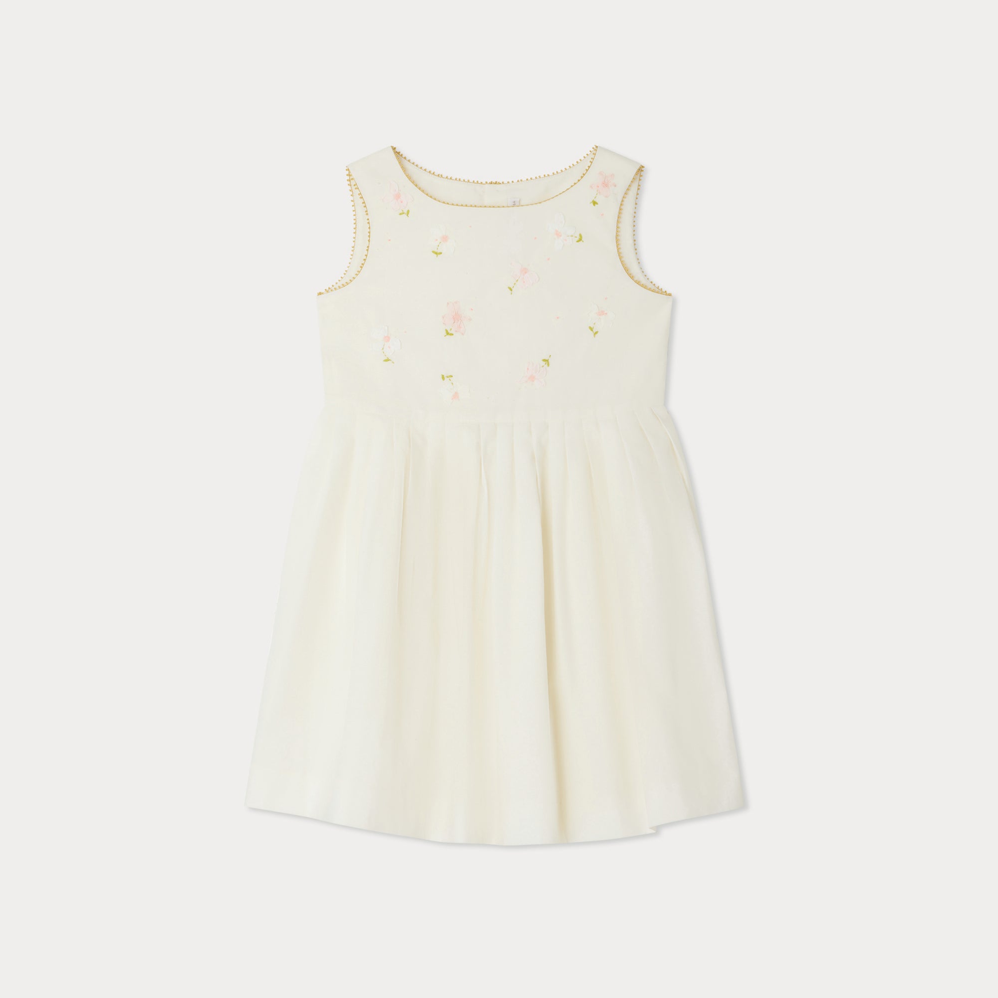 Bonpoint-Girls Light Yellow Floral Embroidery Suspender Cotton Skirt