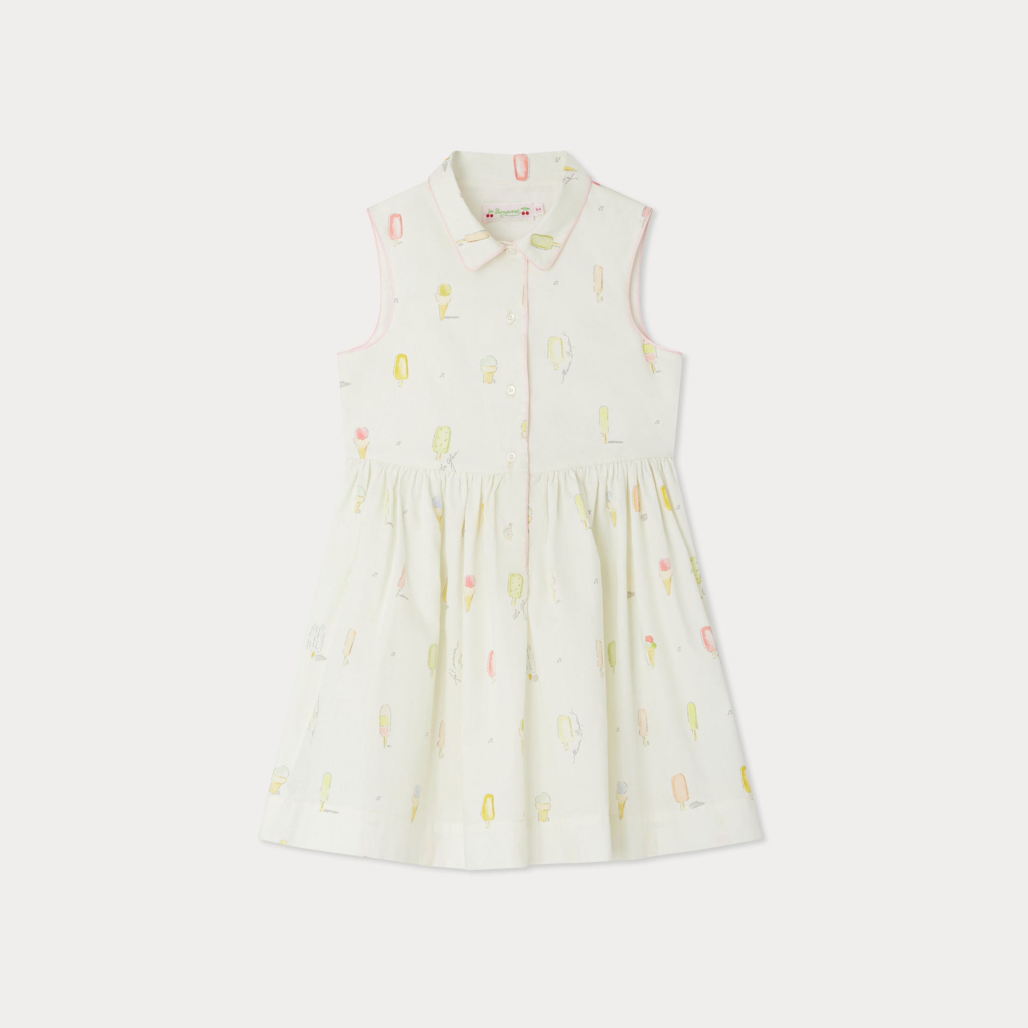 Bonpoint-Girls White Ice-cream Printed Suspender Cotton Dresses