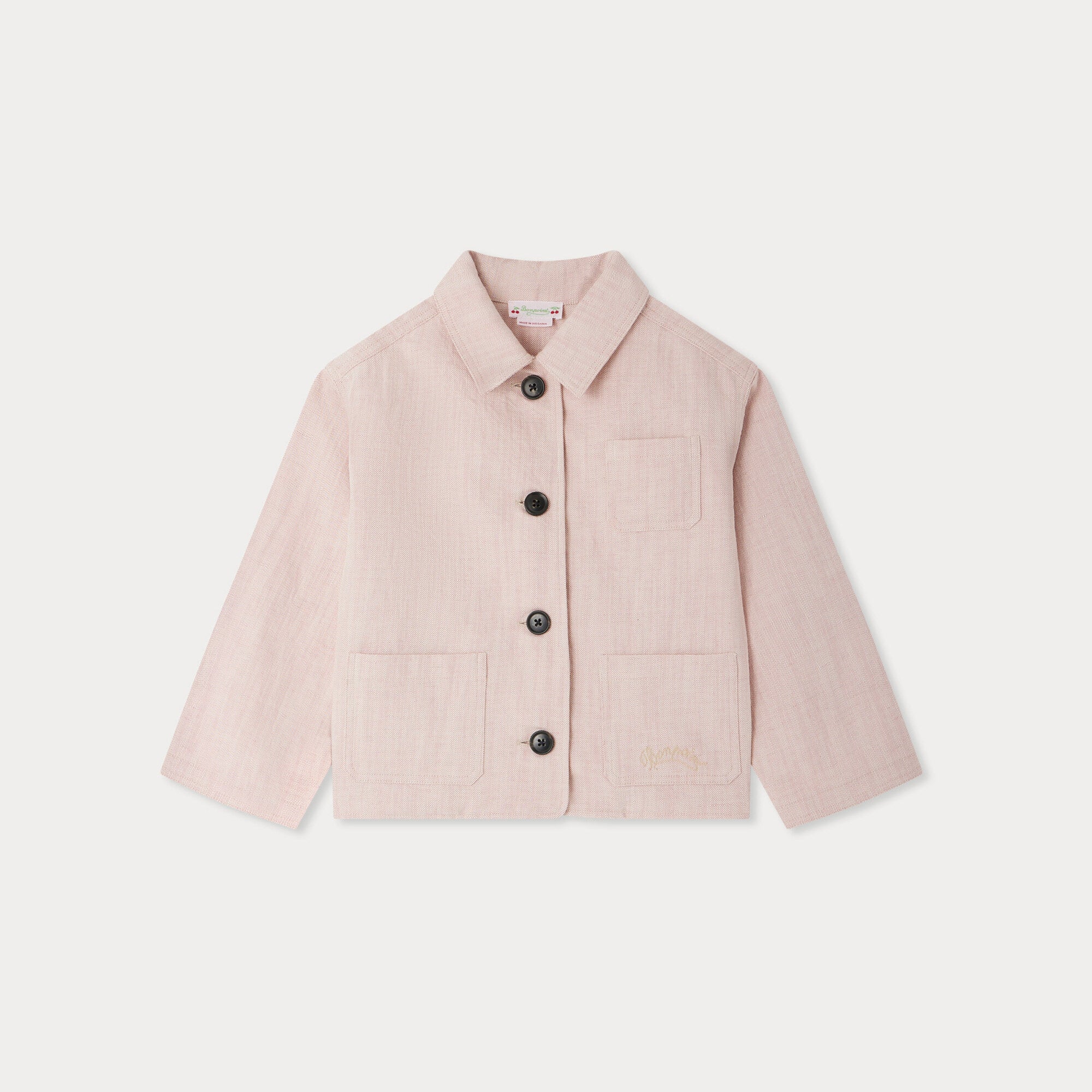 Bonpoint-Girls Pink Casual Cotton Jacket
