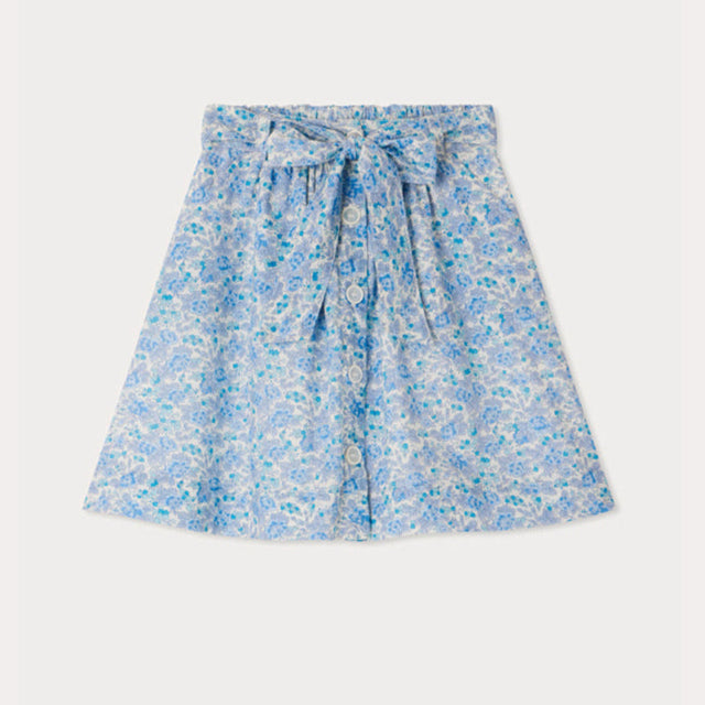 Bonpoint-Girls Blue Floral Cotton Skirt