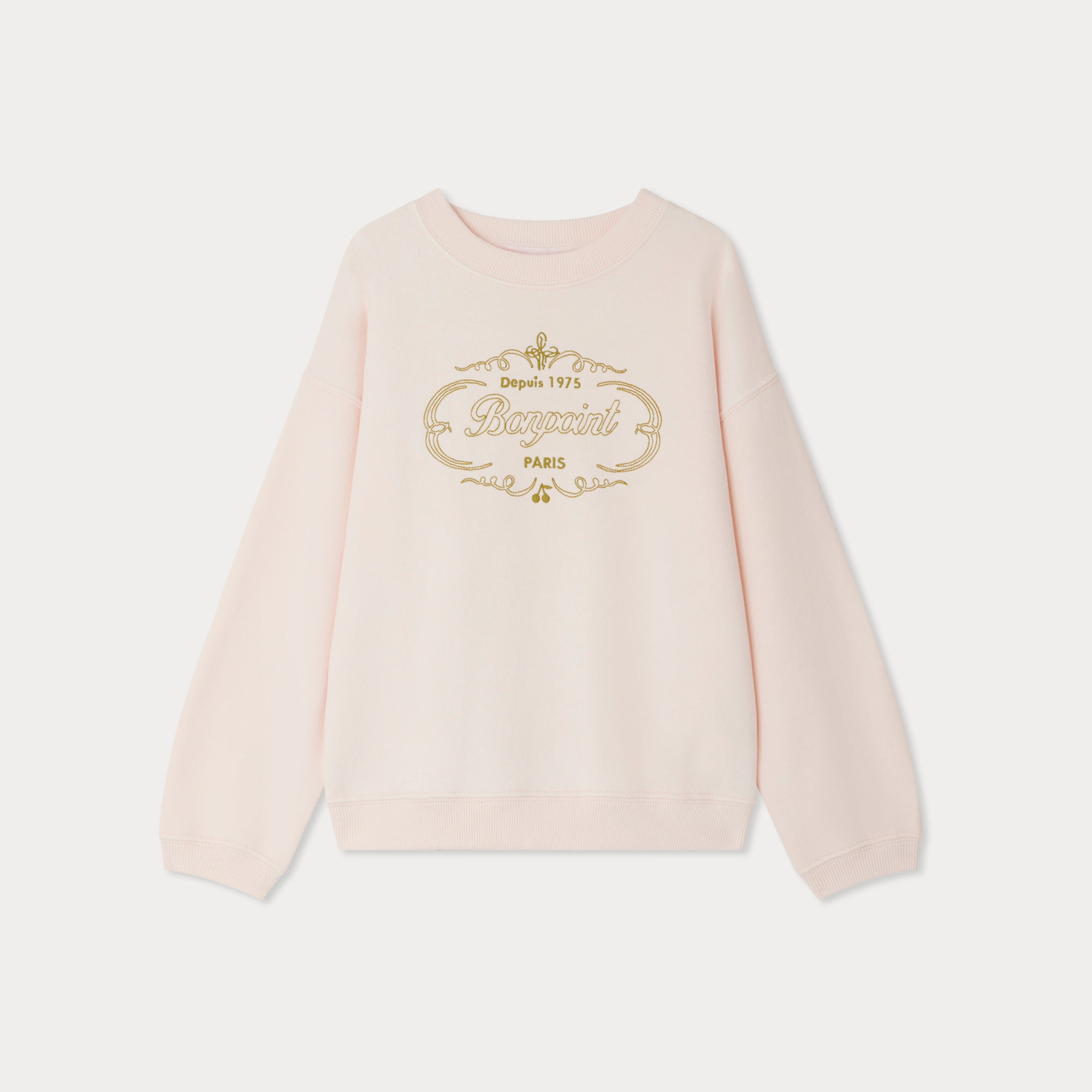 Bonpoint-Girls Pink Letter Embroidered Cotton Pullover Sweatershirt