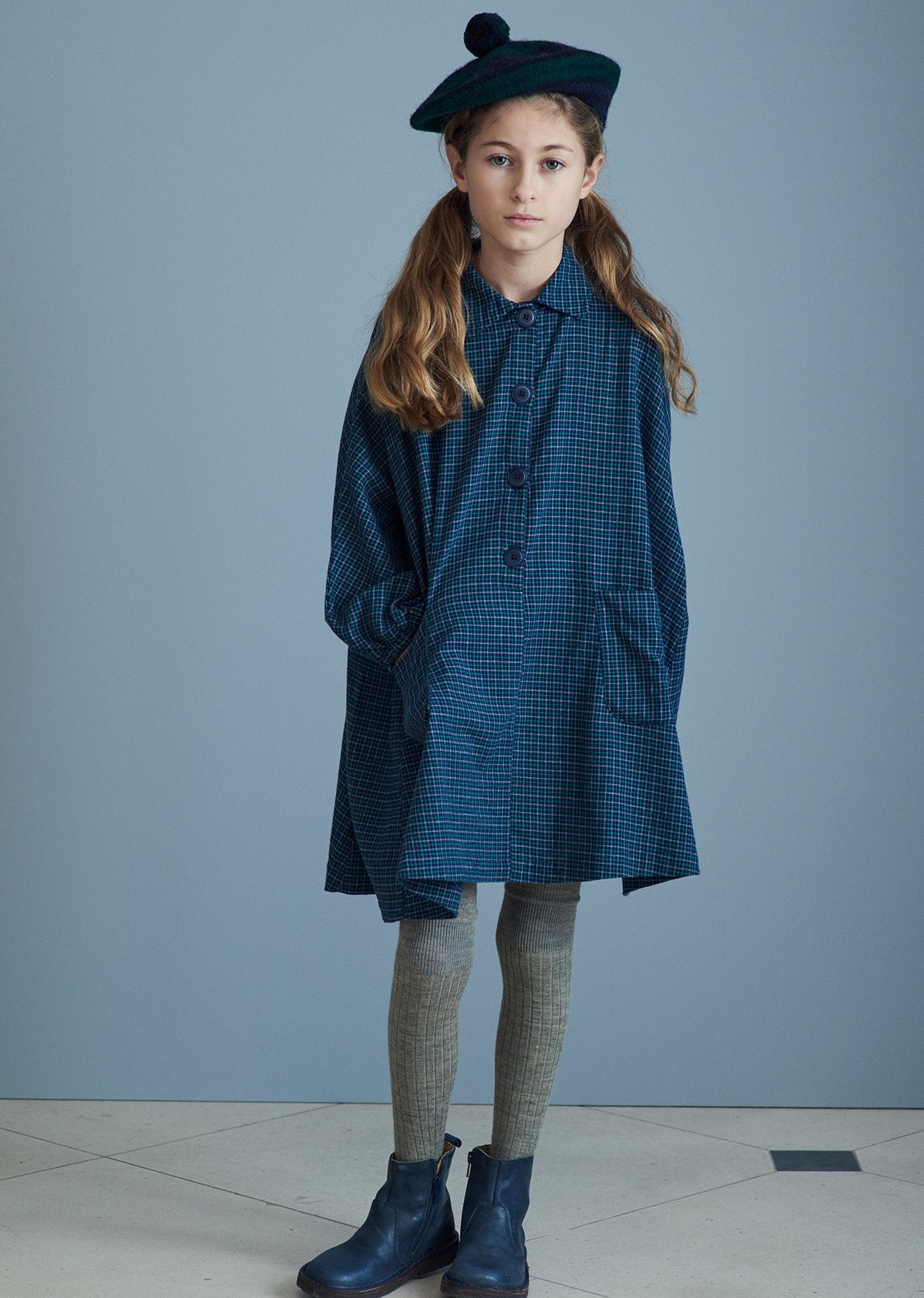 VENUS DRESS, BLUE/GREEN CHECK