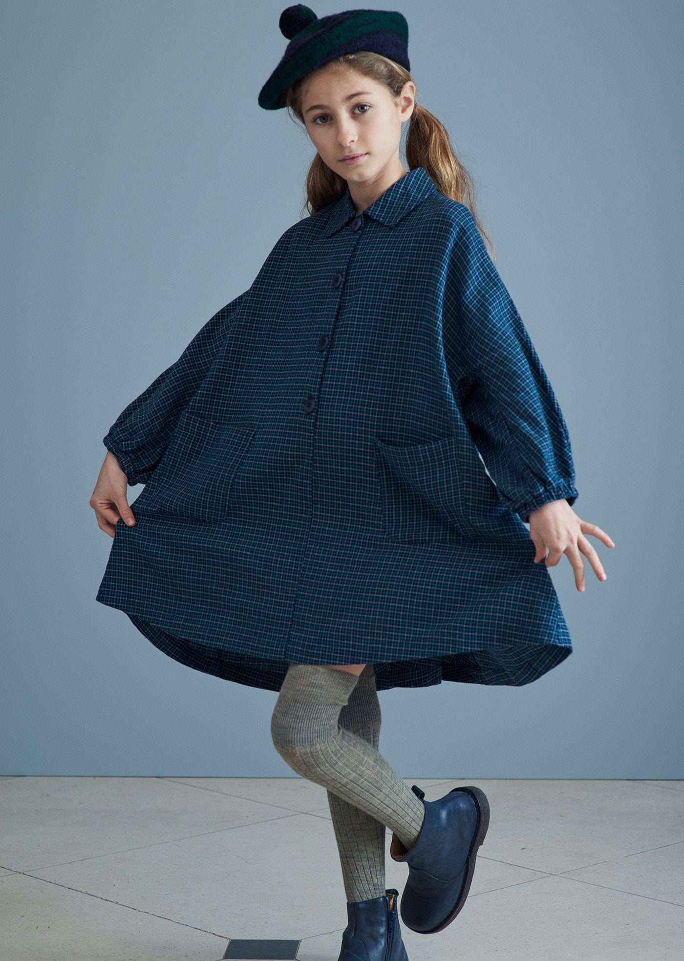 VENUS DRESS, BLUE/GREEN CHECK