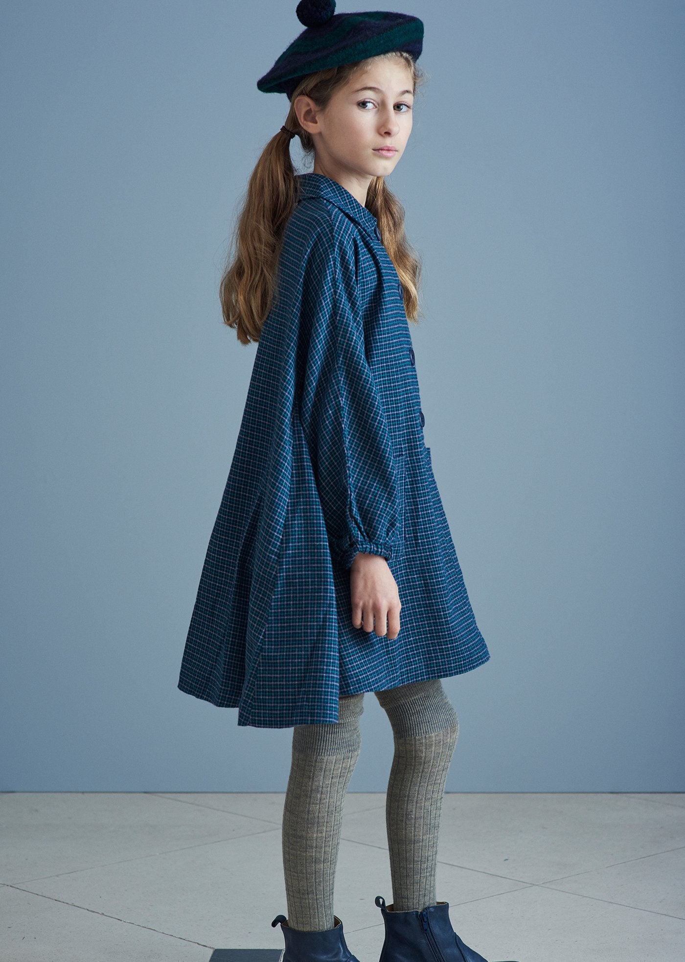 VENUS DRESS, BLUE/GREEN CHECK