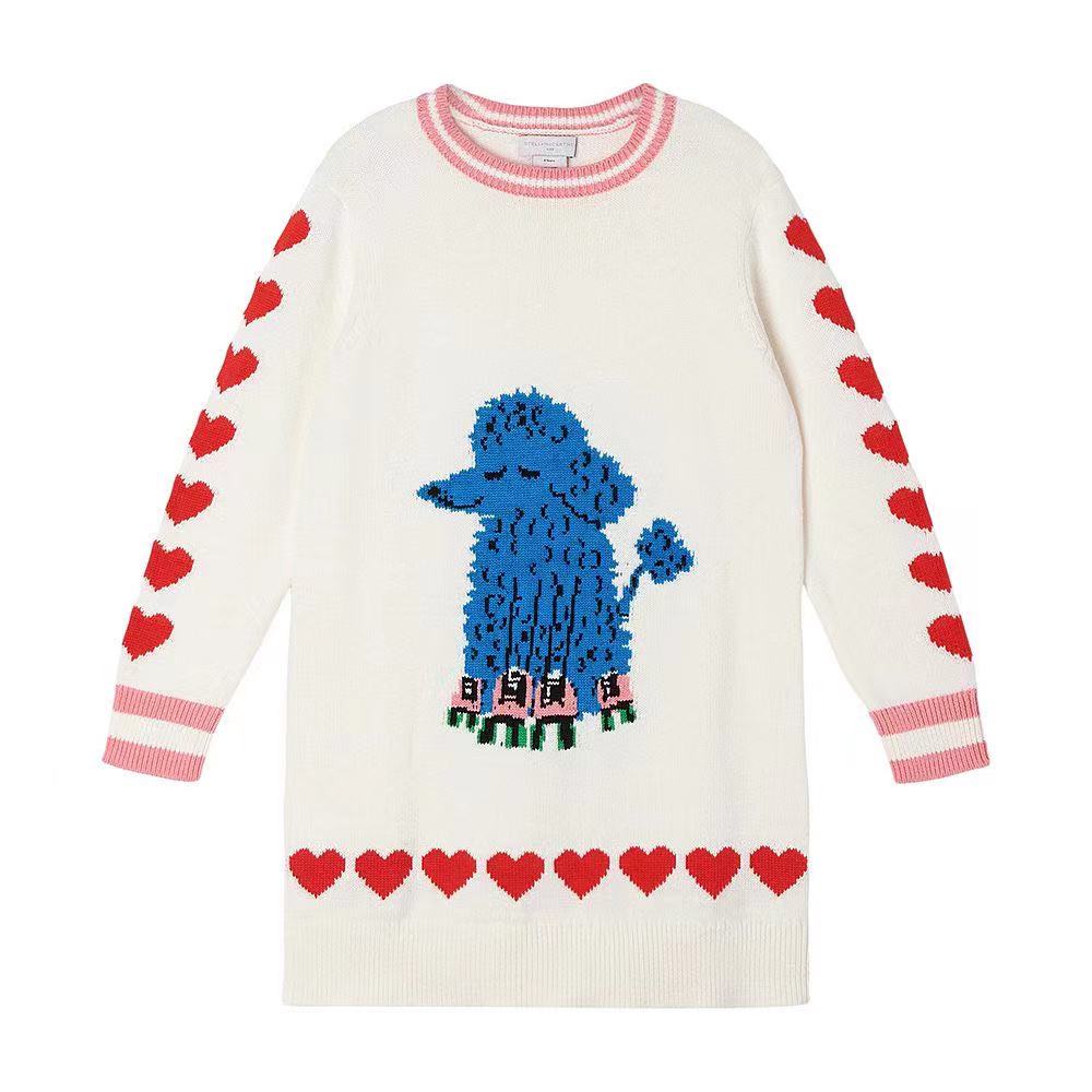 KID GIRL POODLE SWEATER DRESS,WHITE