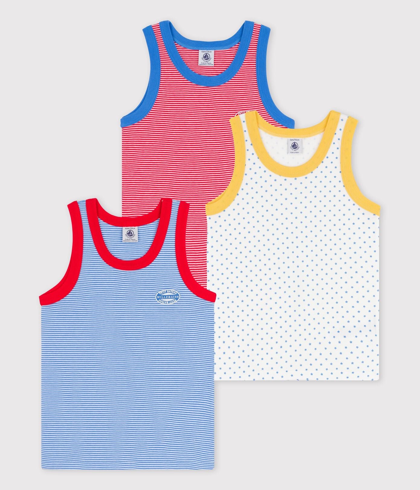 BOYS' PINSTRIPED ORGANIC COTTON VEST - 3-PACK
