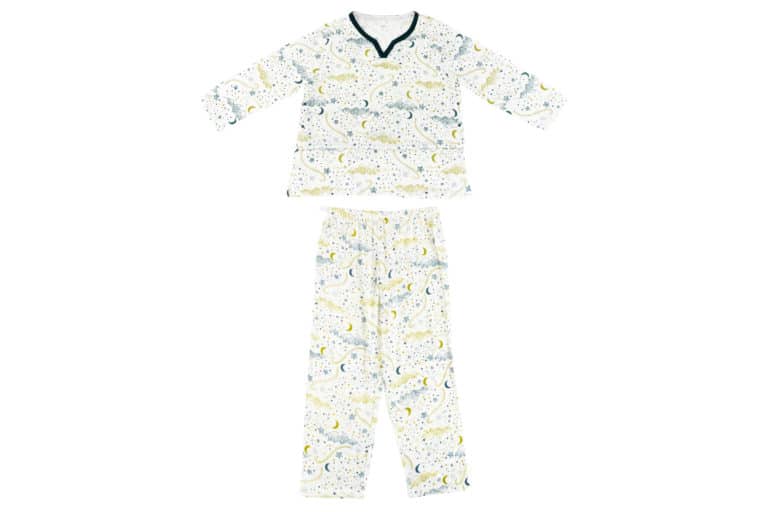 Women's Bamboo Pima 3/4 Sleeve Nursing PJ Set - Stars White
