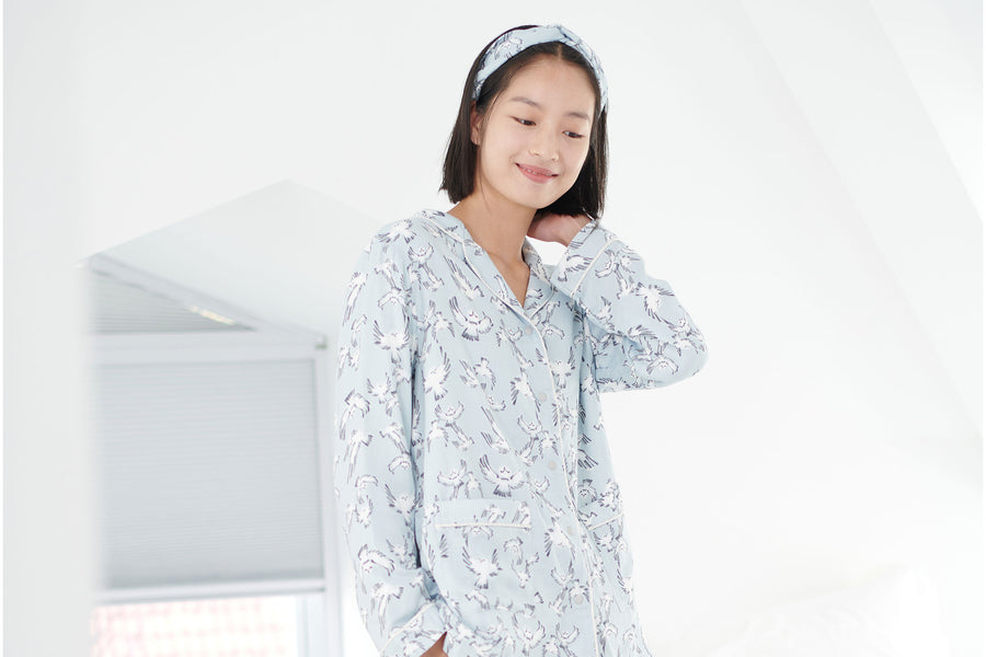 Women’s Bamboo Long Sleeve Button-Up PJ Set - Guess Hoo